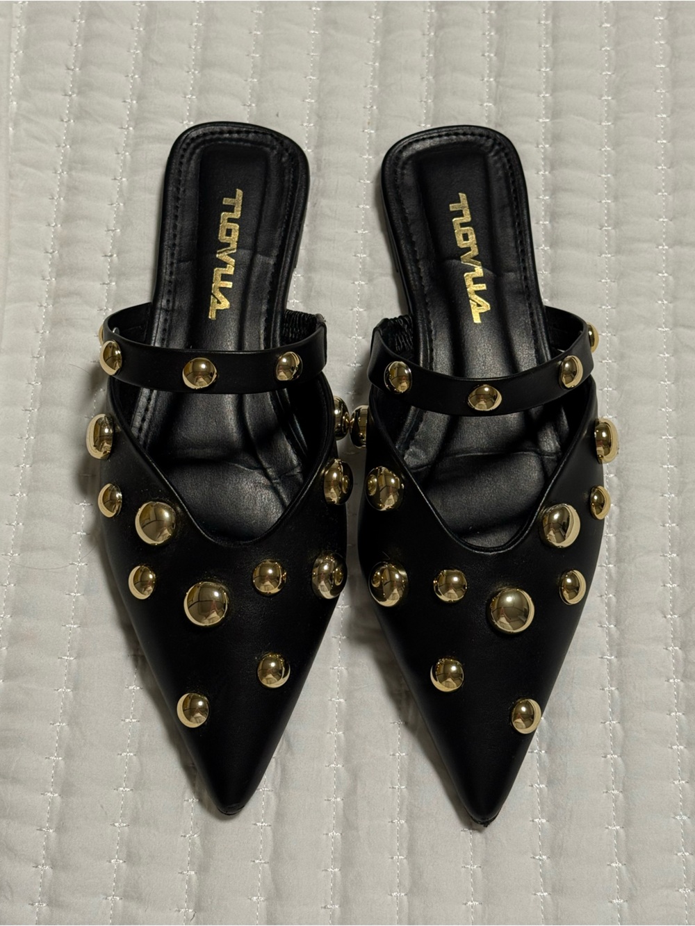 Black Studded Pointed-Toe Flats